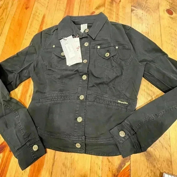 Mayo Chix Italian made, denim Jacket black, button front, fitted NWT - Picture 8 of 13